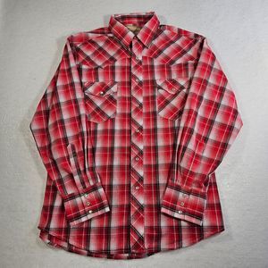 Wrangler Western Fashion Shirt Mens XL Pearl Snap Plaid Red Long Sleeve Rodeo